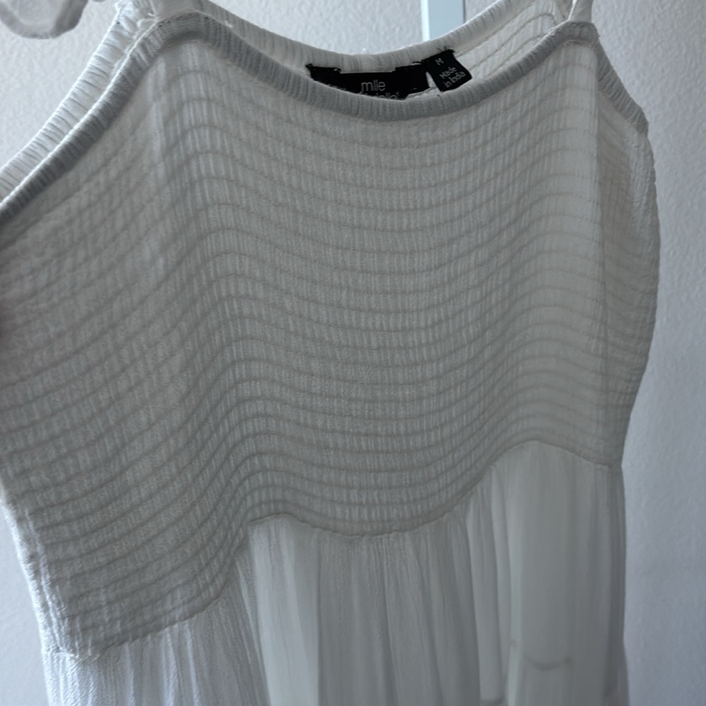 Tiered Dress SZ M White Maxi Beachy Smocked Ruffle Cottagecore Resort Fairycore - Picture 11 of 16